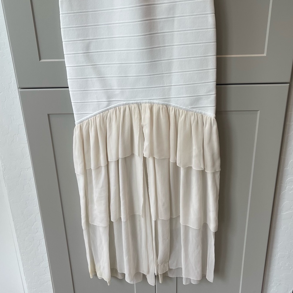 Herve Leger Paris White Bandage Silk Ruffle Trim Formal Cocktail Dress Small - Picture 4 of 11